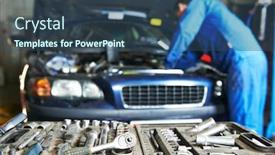  Presentation with automobile - Cool new PPT theme with automobile-service-auto-mechanic-repairman backdrop and a ocean colored foreground