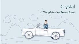  Presentation with self driving car - Presentation theme having automobile sketch - young girl driving car made background and a sky blue colored foreground