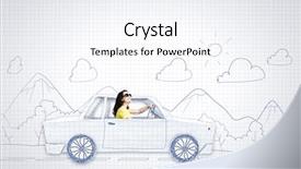  Presentation with woman car driver map - PPT layouts having automobile sketch - young woman riding car made background and a  colored foreground