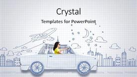  Presentation with automobile - Audience pleasing slide deck consisting of automobile sketch - young woman riding car made backdrop and a sky blue colored foreground