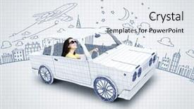  Presentation with car - Presentation design enhanced with automobile sketch - young woman riding car made background and a  colored foreground