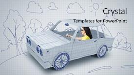  Presentation with car - Beautiful PPT theme featuring automobile sketch - young woman riding car made backdrop and a  colored foreground