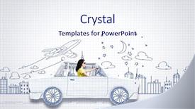  Presentation with automobile - Audience pleasing PPT theme consisting of automobile sketch - young woman riding car made backdrop and a sky blue colored foreground
