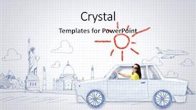  Presentation with car - Slides featuring automobile sketch - young woman riding car made background and a sky blue colored foreground