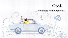  Presentation with woman car driver map - Audience pleasing presentation theme consisting of automobile sketch - young woman riding car made backdrop and a  colored foreground