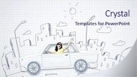  Presentation with car - Theme featuring automobile sketch - young woman riding car made background and a  colored foreground