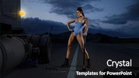  Presentation with tire and wheel - Slide deck with replacing - beautiful woman trucker replace tire background and a wine colored foreground