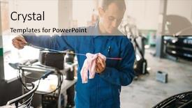  Presentation with engine cylinders - Amazing theme having male technician works with car backdrop and a lemonade colored foreground