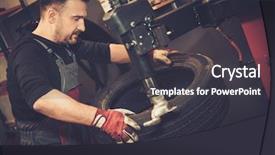  Presentation with mechanic repair - Presentation enhanced with black spanner - professional car mechanic replace tire background and a dark gray colored foreground