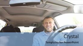  Presentation with driving - Slides having automobile taxi - handsome man driving car background and a light blue colored foreground