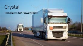  Presentation with rural road - Theme having automobile trucks - arriving white truck background and a light blue colored foreground
