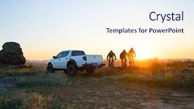  Presentation with travel friends - Slides having automobile trucks - friends cyclists riding enduro bikes background and a sky blue colored foreground