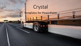  Presentation with cargo transportation - Presentation having automobile trucks - truck with container on highway background and a coral colored foreground