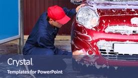  Presentation with cleaning - Slide set consisting of automobile with sponge at car background and a ocean colored foreground