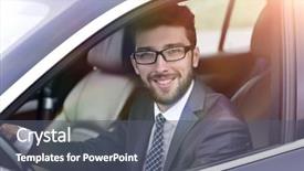  Presentation with self driving car - Theme having automotive companies - businessman in suit driving his background and a gray colored foreground