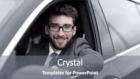  Presentation with self driving car - Amazing slide set having automotive companies - businessman in suit driving his backdrop and a gray colored foreground