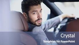  Presentation with instrument of car - Beautiful theme featuring automotive companies - confident businessman sitting in car backdrop and a ocean colored foreground