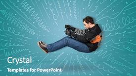  Presentation with power transmission vehicle - Colorful PPT theme enhanced with automotive design - funny guy drives an imaginary backdrop and a teal colored foreground