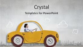  Presentation with car design - Cool new PPT theme with automotive design - young humorous woman driving drawn backdrop and a light gray colored foreground