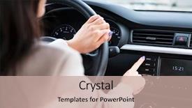  Presentation with control panel - Amazing presentation theme having automotive digital - woman pressing radio button backdrop and a coral colored foreground