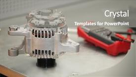  Presentation with electric generator - PPT theme with automotive electrical - generator and electric tester background and a gray colored foreground