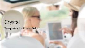  Presentation with road trip - Presentation theme consisting of automotive free - blurred background concept two women background and a  colored foreground
