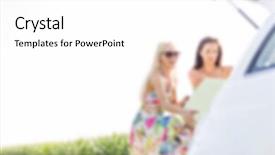  Presentation with automotive - Slide set having automotive free - blurred background concept two women background and a  colored foreground