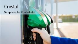  Presentation with gas station - Slides consisting of automotive fuel tank - close up of hand holding background and a light blue colored foreground