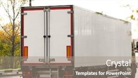 Presentation with cargo transportaiton - Slide set enhanced with automotive logistics - back of american cargo truck background and a gray colored foreground