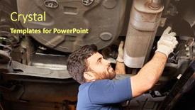  Presentation with checks - PPT theme with automotive-mechanic-checks-exhaust-during background and a tawny brown colored foreground