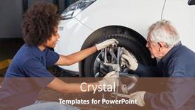  Presentation with mechanic shop - Cool new presentation theme with automotive-mechanic-team-doing backdrop and a tawny brown colored foreground
