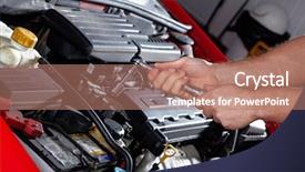  Presentation with automotive engineering - Slides with automotive mechanical engine engineering - car mechanic hands background and a coral colored foreground