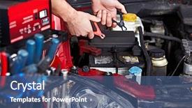  Presentation with mechanic - Presentation theme having automotive mechanical engine engineering - car mechanic hands background and a ocean colored foreground