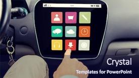 Presentation with virtual hand - PPT theme featuring automotive menu - transport driving technology media background and a navy blue colored foreground