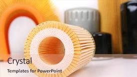  Presentation with filter - Audience pleasing presentation theme consisting of automotive oil filter isolated backdrop and a coral colored foreground