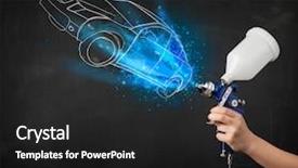  Presentation with gun - Colorful presentation theme enhanced with automotive paint shop - worker with airbrush gun painting backdrop and a dark gray colored foreground