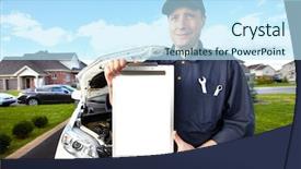  Presentation with mechanic repair - Audience pleasing presentation consisting of automotive parts - car mechanic working in auto backdrop and a sky blue colored foreground