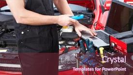  Presentation with computer repair - PPT theme enhanced with mechanic working in auto repair background and a dark gray colored foreground