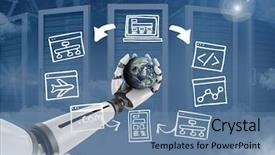  Presentation with hand holding earth - Slide deck having autonomic computing - 3d digital composite of hand background and a seafoam green colored foreground