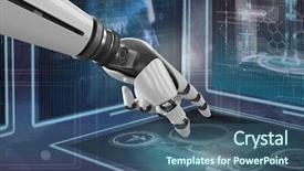  Presentation with medical robot - Slide set with autonomic computing - 3d robot hand interacting background and a ocean colored foreground