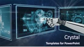  Presentation with medical robot - Slides having autonomic computing - digital composite of 3d robot background and a navy blue colored foreground