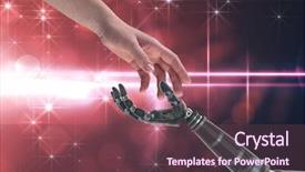  Presentation with robot - Cool new PPT theme with autonomic computing - digital composite of human backdrop and a tawny brown colored foreground