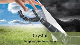  Presentation with robot - Theme featuring autonomic computing - digital composite of human background and a yellow colored foreground