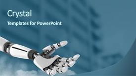  Presentation with robot - Colorful presentation theme enhanced with autonomic computing - digital composite of robot hand backdrop and a ocean colored foreground