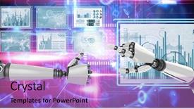  Presentation with robot - Slides with autonomic computing - digital composite of robot hands background and a coral colored foreground