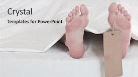  Presentation with autopsy - Audience pleasing PPT theme consisting of autopsy - dead body feet with label backdrop and a light gray colored foreground