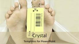  Presentation with autopsy - Theme featuring autopsy - human feet with toe tag background and a soft green colored foreground
