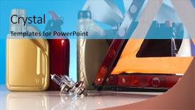  Presentation with auto - Colorful PPT layouts enhanced with autoshop - car auto accessories backdrop and a light blue colored foreground