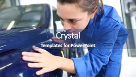  Presentation with cheap car - Presentation theme featuring autoshop - coachbuilding sudent working on car background and a  colored foreground