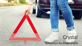  Presentation with traffic road - Colorful PPT theme enhanced with autoshop - female driver putting out traffic backdrop and a  colored foreground